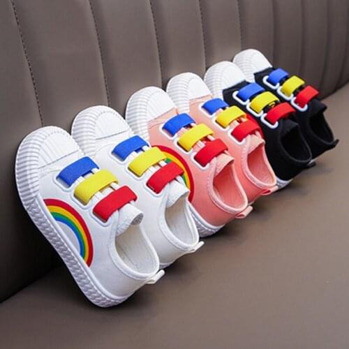 Children Canvas Shoes Girls Sneakers Rainbow Shoes Kids Sport Running Boys Spring Autumn Flat Student Breathable Casual Shoes
