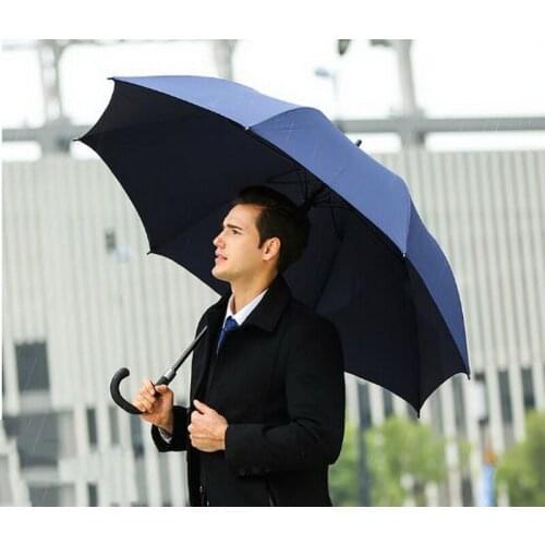 Long-handled automatic curved handle umbrella/large commercial double layer golf thickening umbrella/Comfortable hold rod/181132