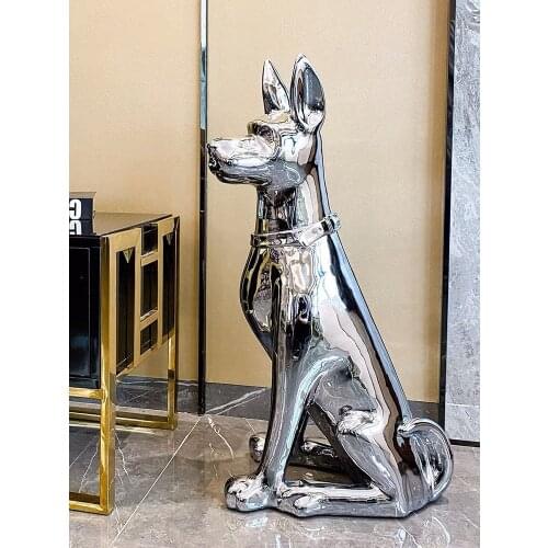 Home Decor Statue Light Luxury Living Room Decoration Accessories Large Landing Dog Ornaments Electroplating Resin Sculpture
