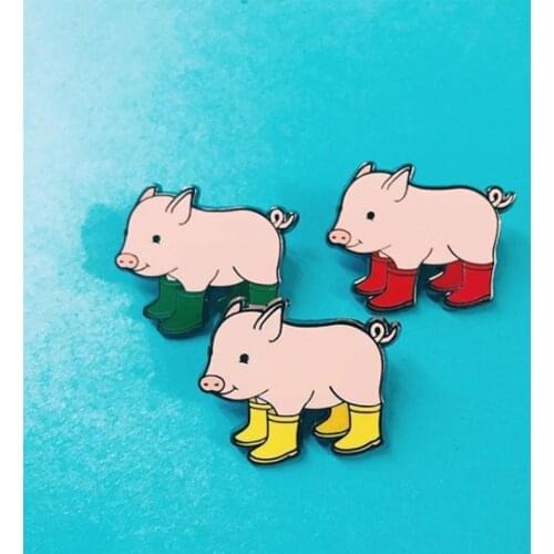 Cute Pig in boots Enamel pins Badges Brooches for women girl kuds Cute Animal Pig Jewelry Pig baby and rain boots