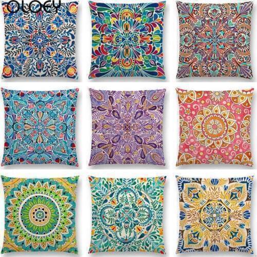 Hot boho style colorful sun flowers pink rainbow vibrant mandala floral pattern passionate watercolor cushion pillow45*45CM