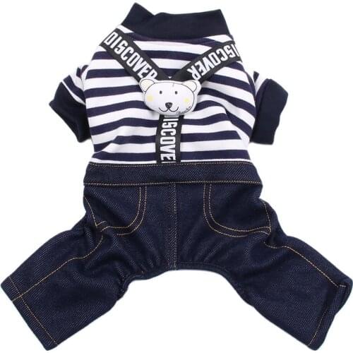Striped Dog Cat Jumpsuit Rompers Bear Design Pet Puppy Coat Jacket Autumn Clothes Apparel 5 Sizes 2 Colours
