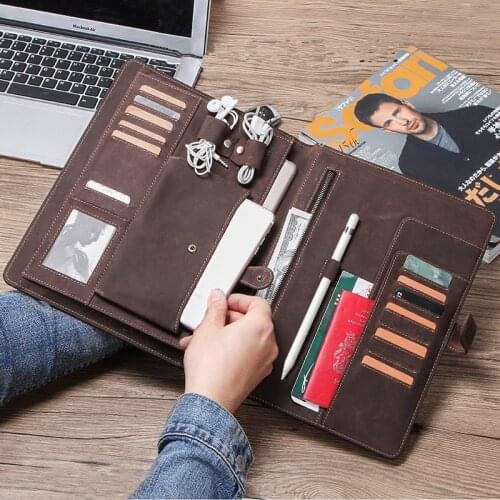 Retro Crazy Horse Cowhide Suitable for 10.5-inch IPAD Cover Clutch Bags, Multi-function IPAD Leather Case