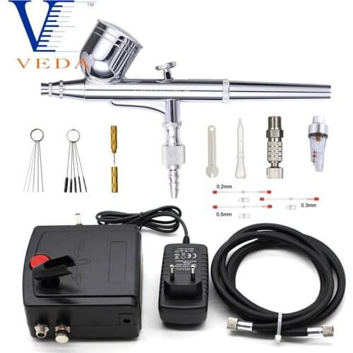 Gravity Dual-action Spray Gun Paint Airbrush With Compressor 0.3mm Air Brush Kits For Makeup Set Nail/model/cake/car Painting