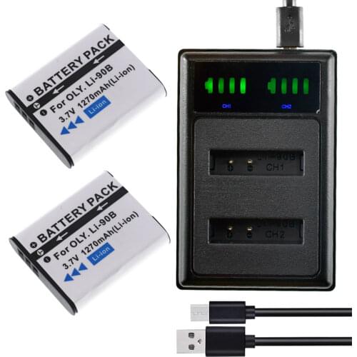 Li-90B, Li-92B, DC16U, UC-90 BATTERY(2-Pack) + LED USB CHARGER Kits FOR OLYMPUS DIGITAL CAMERA