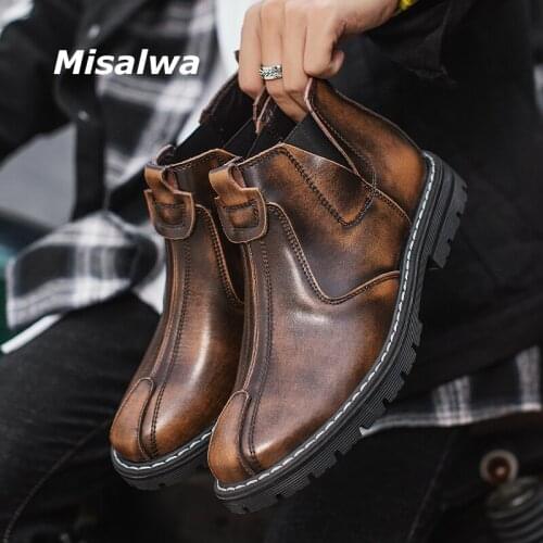 Misalwa Handmade Chelsea Boots for Men Winter Furry / Spring Casual Work Boots PU Leather Safety Boots Vintage Male Shoes