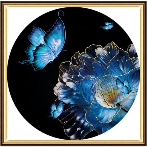 50X50cm blue flowers Needlework,Printed Cross stitch,Sets For Embroidery kit Full embroidery Cross-Stitching Silk butterfly