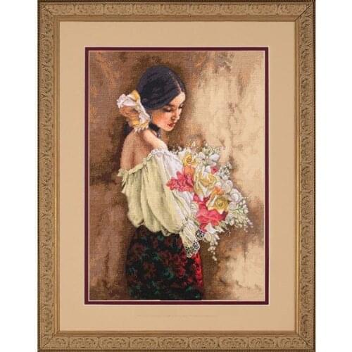 MM Top Quality Lovely Hot Sell Counted Cross Stitch Kit Woman with Bouquet Lady Girl Flower Flowers dim 35274