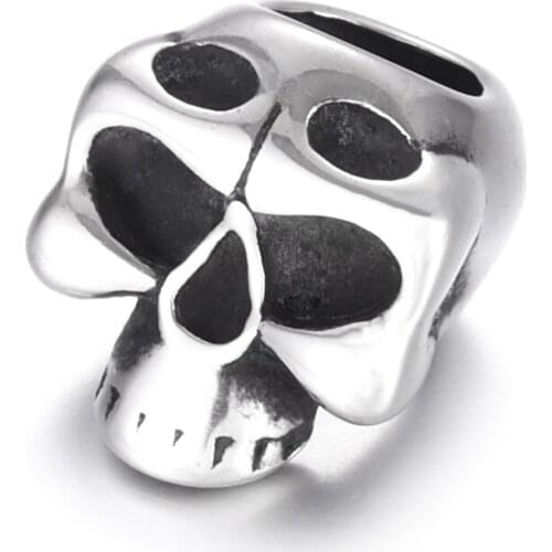 Stainless Steel Skull Bead Polished 6mm Large Hole Beads Metal Charms for DIY Bracelet Jewelry Making Accessories