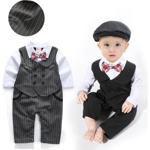 Newborn clothes baby boy costume Spring&Autumn baby boy jumpsuit Gentleman cotton Bow infant romper with Hat Wedding suit