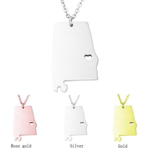 SUTEYI Alabama State Necklace Unite States Map Pendant Stainless Steel America Jewelry Christmas Gift