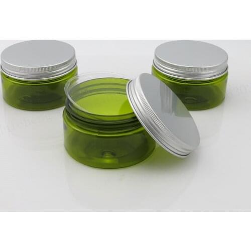 30 x 100g Empty Green Cream Cosmetic Jar PET Conatiner Silver Aluminum Lid Heavy Wall 100CC Plastic Cosmetic Containers