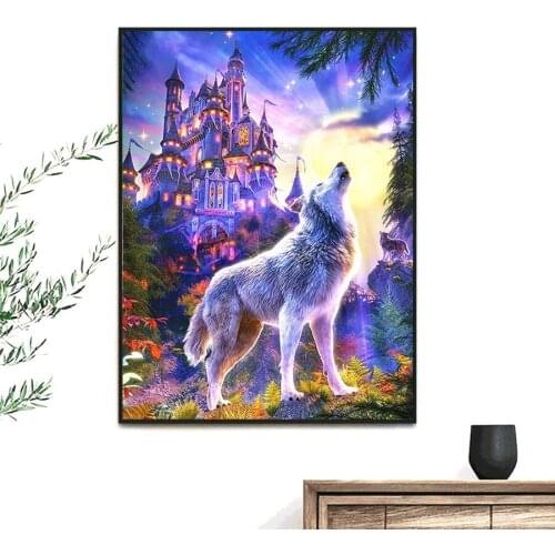 Full Square/Round 5D Diamond Painting Wolf Castle Mosaic picture of Rhinestones Diamond embroidery animal home decoration FG1699