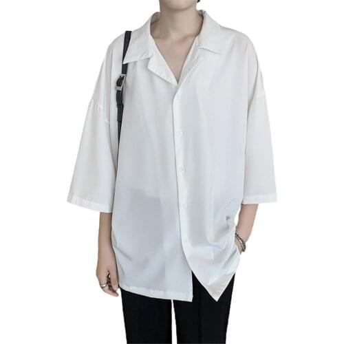 Men Casual Comfortable Turn Down Collar Solid Color 3/4 Sleeve All Match Shirt Turn Down Collar Hand Wash Polyester Regular Shir