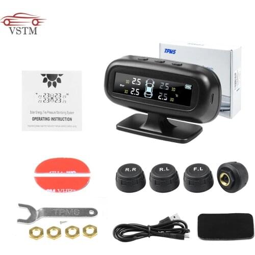 2019 Auto Security Alarm Systems Tyre Pressure Smart Car TPMS Tyre Pressure Monitoring System Solar Power Digital LCD Display