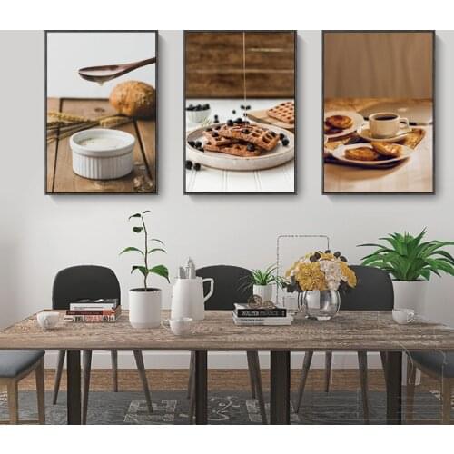 Modern Food Drink Waffle Coffee Blueberry Posters Prints Canvas Painting Home Decoration Wall Art Pictures For Dining Room Decor