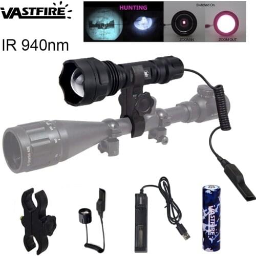 VASTFIRE IR 940nm 7W Night Vision Infrared Zoom LED ZOOM Hunting Flashlight Light To be used with Night Vision Device