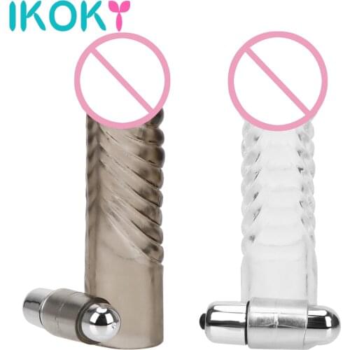 IKOKY Reusable Penis Sleeve Vibrator Penis Rings Delay Ejaculation Strong Vibration Sex Toys For Men Male Penis Enlargement