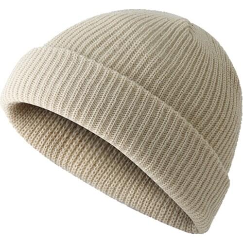 2021 Knitted Beanie Hat Men Skullcap Women Winter Warmer Retro Brimless Baggy Melon Cap Black Cuff Docker Beanies Hats For Men