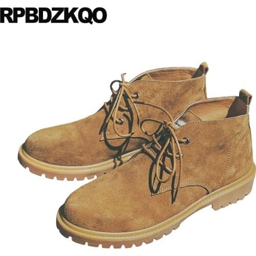 Suede fur military combat designer mens winter boots warm short british style army brown fall footwear shoes booties lace up