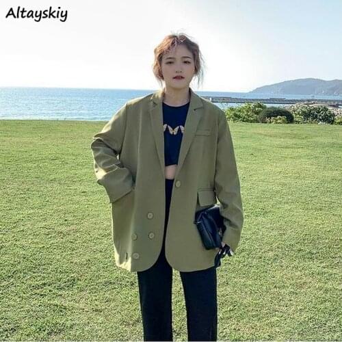 Blazers Women New Designers Spring Green Button Pockets Office Lady Modern Version Chic Trendy Loose Young Streetwear Clothing