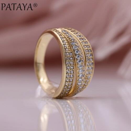 PATAYA New Micro Wax Inlay Natural Zircon Luxury Women Rings 585 Rose Gold Wedding Fashion Jewelry Romantic Trendy White Rings