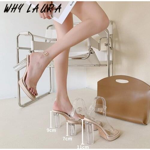 Womens Transparent PVC Sandal Womens High Heel Sandal 2021 New Type Sliding Summer Shoe with Open Toe Square Button