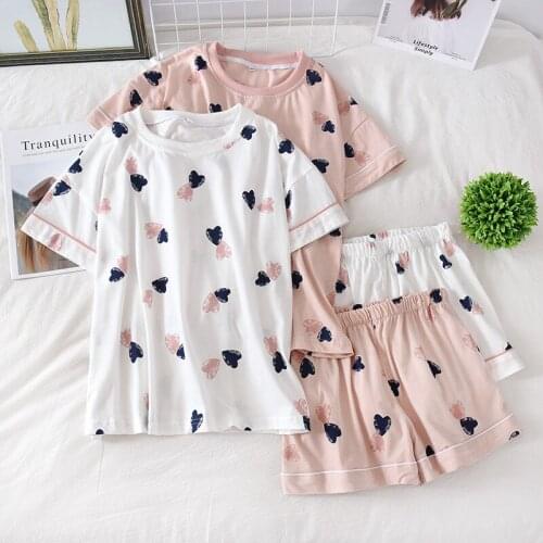 Womens Pajamas Set Cotton Sleepwear Suit Home Clothes Print 2PCS Pijama Mujer Summer Short Pyjamas Femme Nightgown Outfits