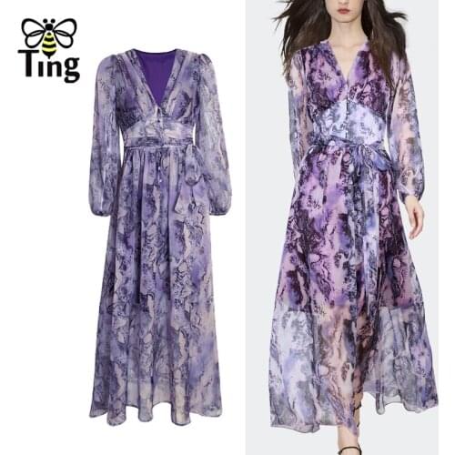 Tingfly Designer Runway Fashion Purple Leopard Chiffon Dress Button Up High Waist Flowy Light Summer Dress Party Dresses Robe Za