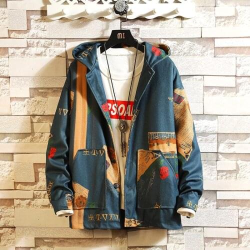 2020 Mens Streetwear Funny Print Windbreaker Male Korean Fashion Autumn Jackets Coats
