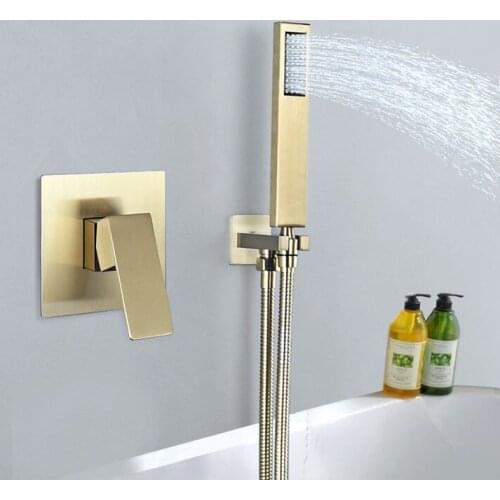 304 Stainless Steel Brushed Gold Square Rainfall Shower Head Bathroom Concealed Cold And Hot Mixer Taps Bathtub Shower Tap
