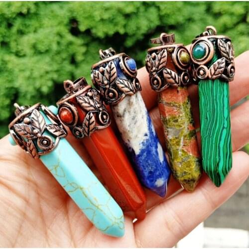 5pcs Malachite Vary Stone Pendants Eye Hexagon point Energy Reiki Healing Amulet Wholesale