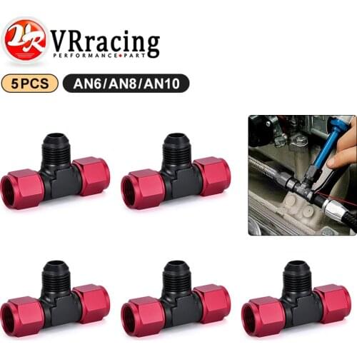 5 Pieces Aluminum Flare Tee Fitting AN6 AN8 AN10 Female Male Tee On Side Thread Water Gas Oil Fitting Adapter Accessories