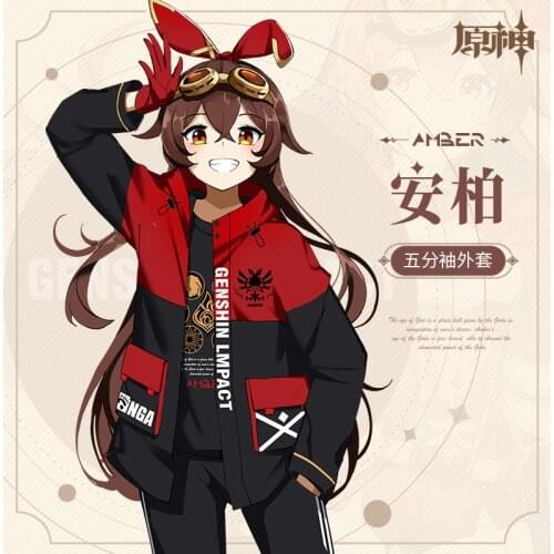 Anime Genshin Impact Amber Fashion Loose Hooded Coat Men Women Winter Jacket Long Sleeve T-shirt Casual Pullover Tops Cosplay