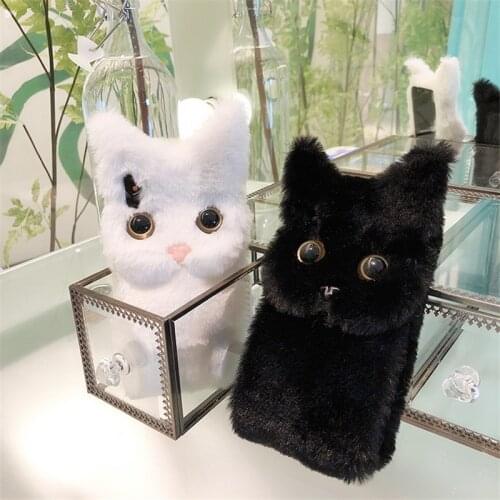 3D Cute Cat Furry Fluffy Fur Cover For Samsung Galaxy A51 A71 A01 Core S8 Plus S7 Edge S6 A41 A42 A31 A3 2015 A5 2016 A7 2015