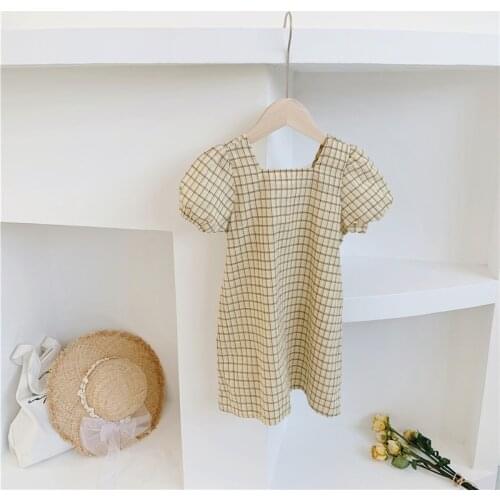 Childrens clothing 2021 summer short-sleeved princess dress Korean cotton plaid spring and summer baby dress