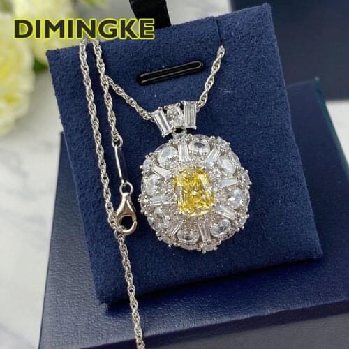DIMINGKE New Retro Yellow Diamond Super Flash Pendant Necklace Wedding Party Lover Gift 100%-S925 Sterling Silver Fine Jewelry
