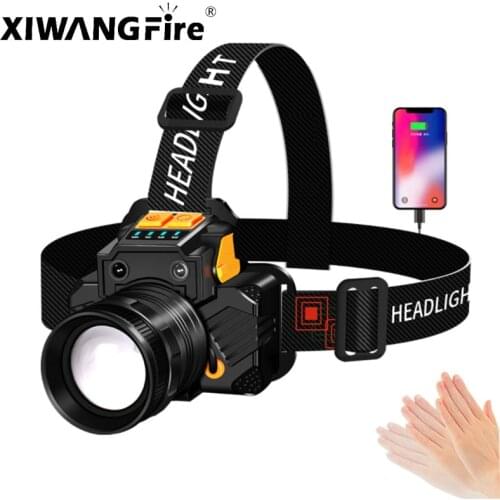 T6 Strong Light LED Sensor Headlamp Rotating Zoom USB Charging Headlight Aluminum Alloy Material Outsize Night Fishing Flashligh