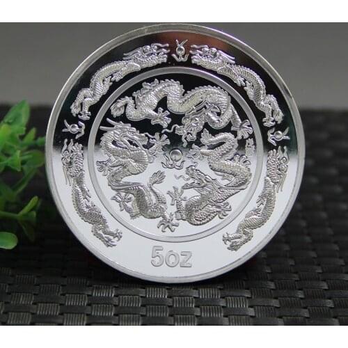 Year of Dragon Silver Plated Coin big Commemorative 5oz Coins Chinese Zodiac Animal Coins