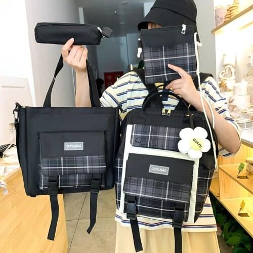 Kawaii Canvas Womens Backpack Plaid School Bags For Girls Cute Schoolbag For Elementary Primary School Students lady backpacks