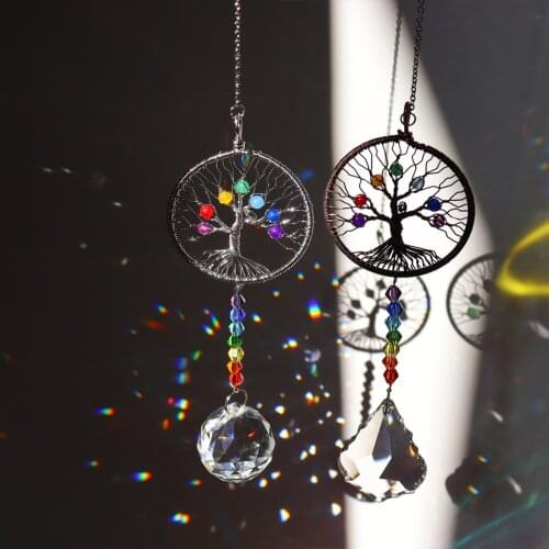 Crystal Wind Chime Pendant Colorful Life Tree Beads Hanging Drop Outdoor Indoor Garden Window Wedding Curtain Chandelier Decor