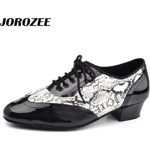 JOROZEE Latin Modern Dance Shoes Men Real Leather Black Party Wedding Ballroom Dancing Shoes 4cm Squre Heel Soft Outsole