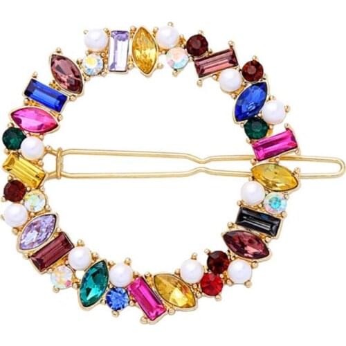 Boutique Colorful Faux Diamond Pearl Frog Bobby Pins Ladies Geometric Round Circle Hair Clip Jewelry Styling Side Bangs Barrette