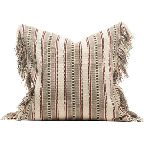 DUNXDECO Cushion Cover Decorative Pillow Case Vintage Simple Red Gray Stripe Weave Artistic Geometric Sofa Chair Bedding Coussin