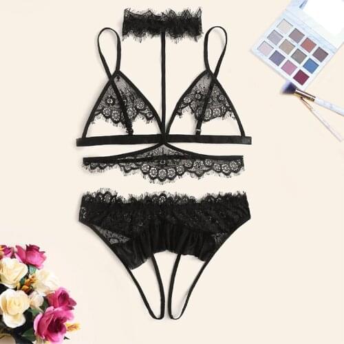 New Halter Lingerie Set Sexy Womens Underwear Set Lace Bra And Panty Set Transparent Underpants Set Brief Sexy Bra Set Lingerie