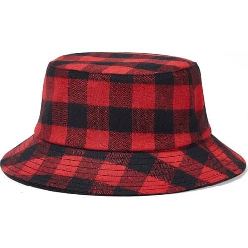 Bucket Hat Women Panama Reversible Men Sun Summer Beach Cap Red Plaid Breathable Wide Brim Hip Hop Holiday Outdoor Accessory