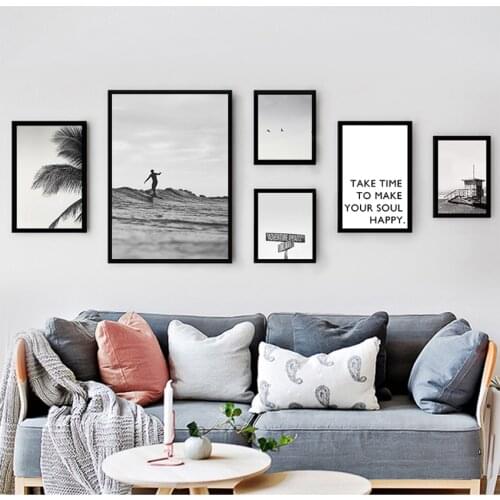 Posters and Print Wall Decor for Living Room Gallery Wall Art Prints Black and White Palm Tree Surf Ocean Landscape Inspiring