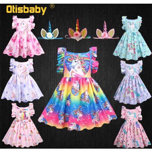 Girls Birthday Print Unicorn Dress + Accessories Holiday Gown Infant Girl Tutu Party Soft Toddler Unicorn Onesie Kids Clothing