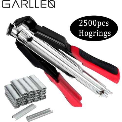 GARLLEN Spring-loaded Hog Ring Plier Gun Tool 2500pcs Staples Hog Rings C Clip Heavy Duty Hand DIY Fence Fencing Nailer Tool Kit