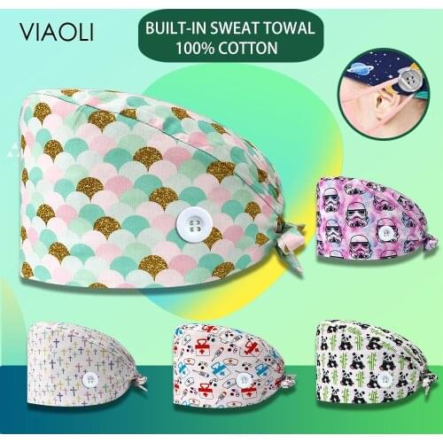 Eye Hospital Clinic Clinical Buttons Hat Nurses Hats Veterinary Pet with Beauty Salons Unisex Surgical Caps Operating Room Caps